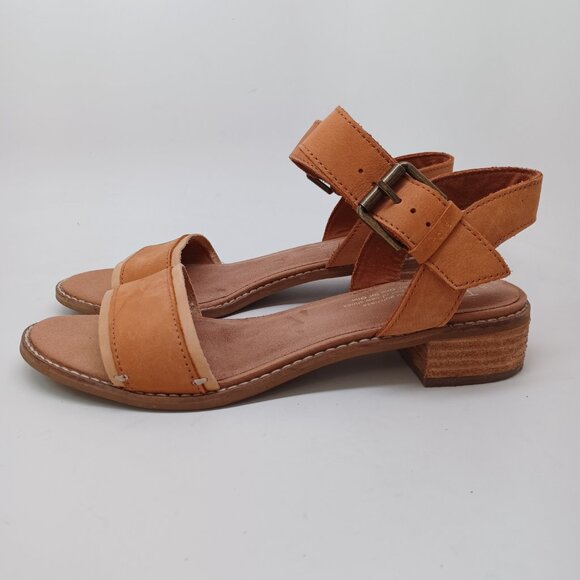 Toms Shoes Open Toe Sandal Heels Brown Sling Back Low Block Heel Womens 7 - Picture 2 of 14
